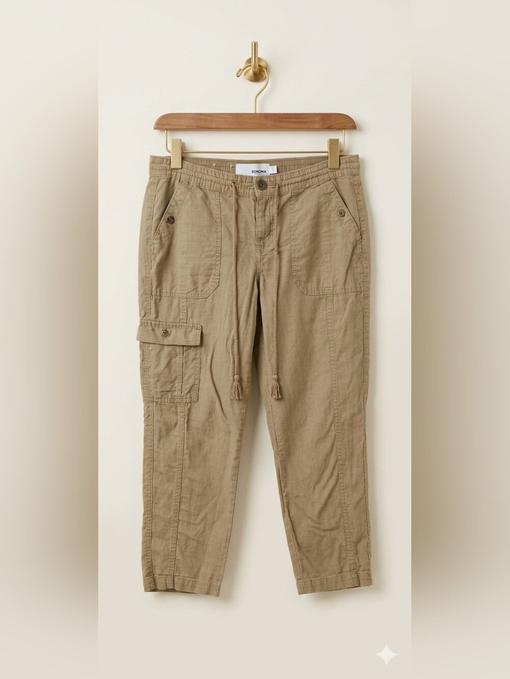 Sonoma Linen Blend Cropped Pants With Braided Drawstring Size 10